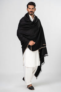 Men's Winter Pashmina Woolen Shawl - (Black) - JS-01