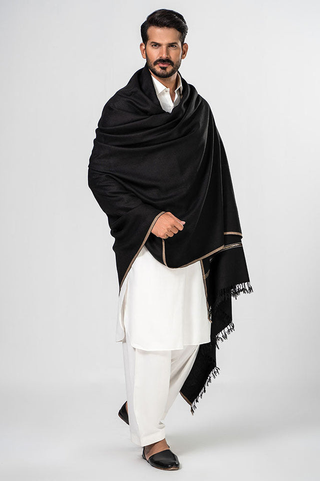 Men's Winter Pashmina Woolen Shawl - (Black) - JS-01