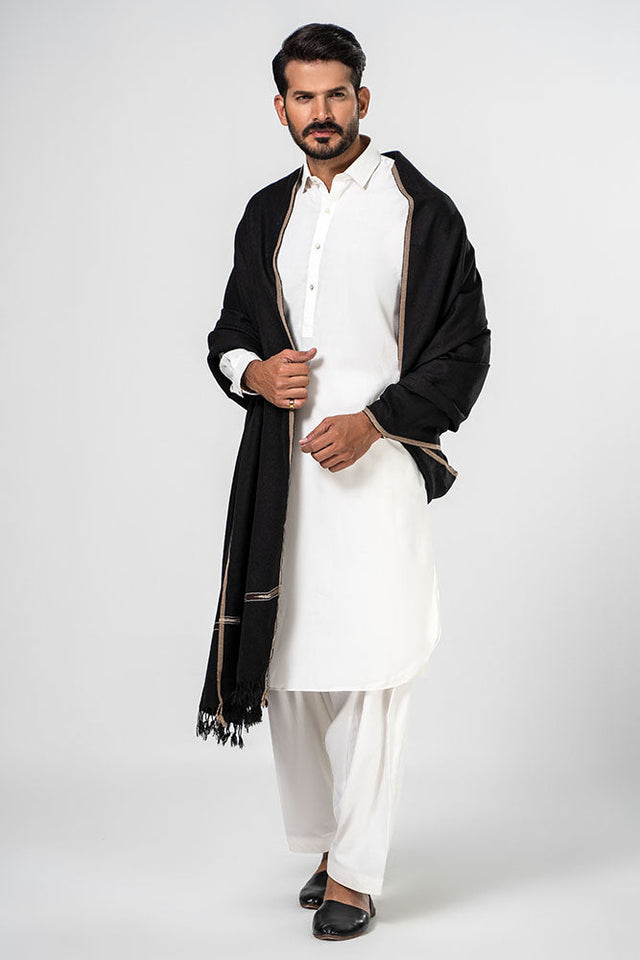Men's Winter Pashmina Woolen Shawl - (Black) - JS-01