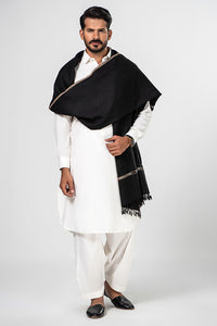 Men's Winter Pashmina Woolen Shawl - (Black) - JS-01
