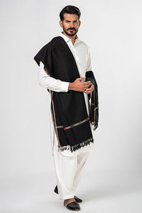 Men's Winter Pashmina Woolen Shawl - (Black) - JS-01
