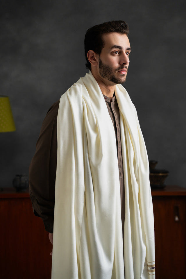Men's Winter Pashmina Woolen Shawl - (Cream) - JS-02