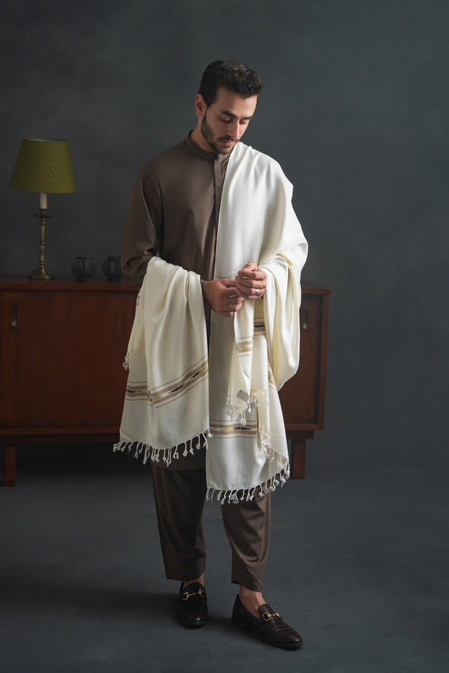 Men's Winter Pashmina Woolen Shawl - (Cream) - JS-02